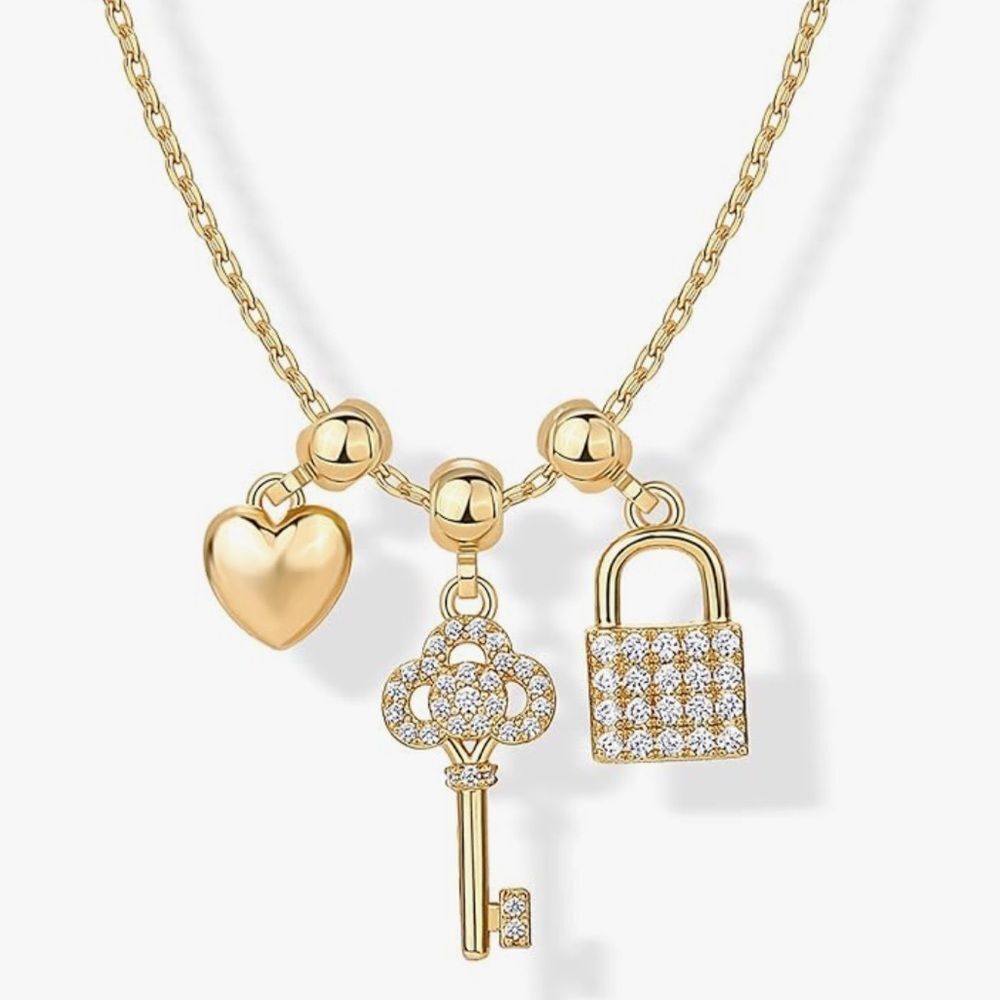 NEW 14k Gold Plated Three Charms Pendant Necklace